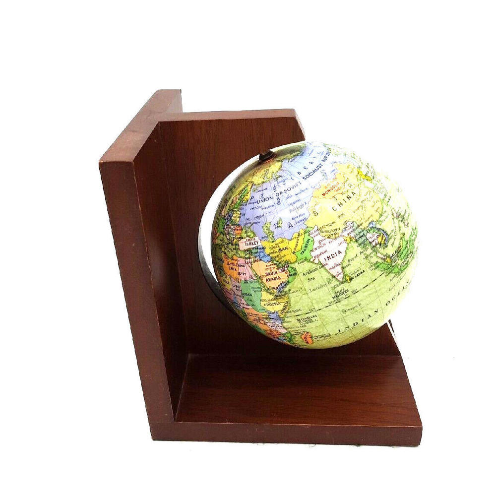 Vintage Solid Wooden Rotating World Globe 7" Single Bookend